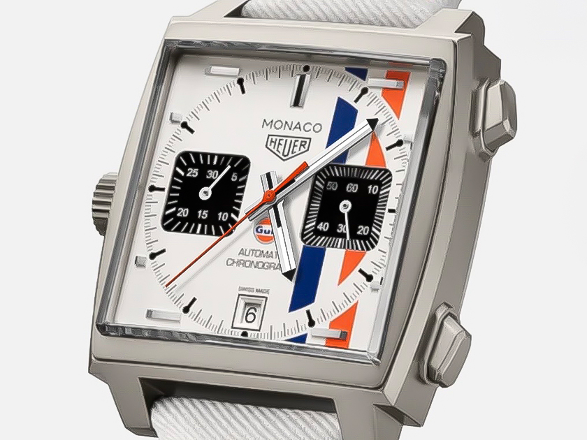 画像”タグ・ホイヤーとガルフが再び共演　モータースポーツの伝説にオマージュを捧げるレフトハンドモデルが誕生 CAW218G.EB0393