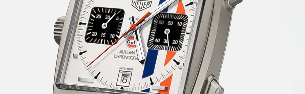 画像:タグ・ホイヤーとガルフが再び共演　モータースポーツの伝説にオマージュを捧げるレフトハンドモデルが誕生 CAW218G.EB0393